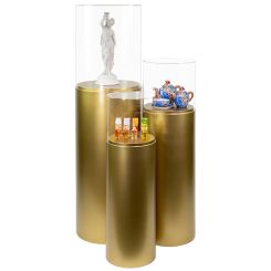 Gold Round Pedestal Display Case with Acrylic Cover